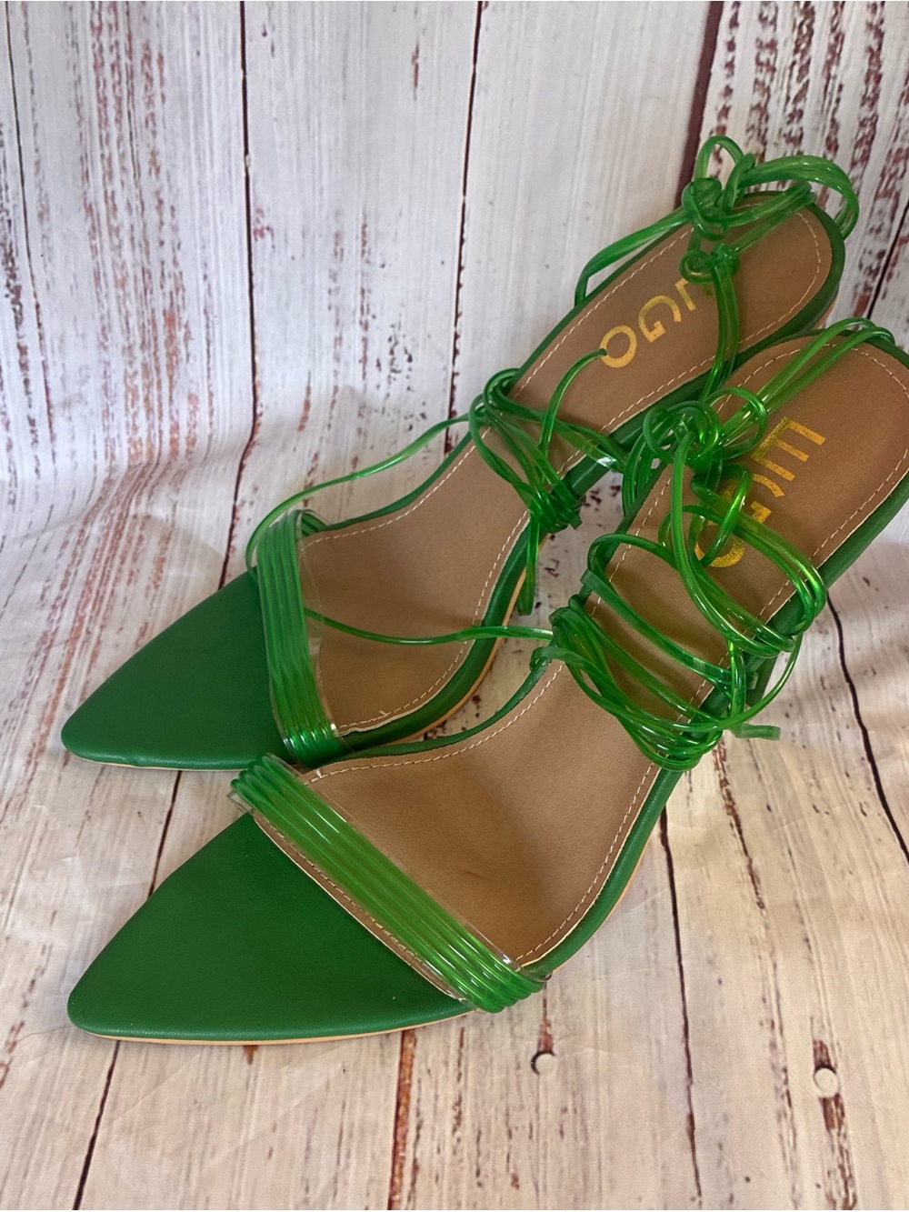 EGO Green Strappy Pointed-Toe Heels Size 10 UK 8